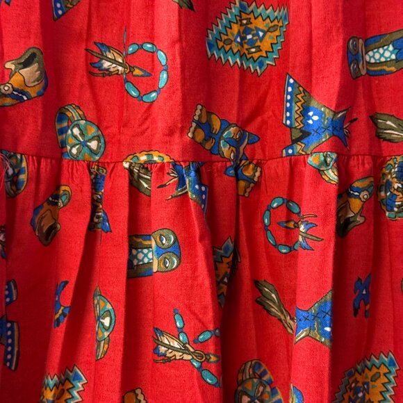 Vintage Cee Jay Sport Red Southwestern Print Tiered Skirt | Made in USA | Size M - Picture 5 of 9